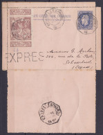 EP Carte-lettre Pour L'étranger 25c Bleu (N°32) + N°72 Càd Télégraphe Oct. "BRUXELLES (MIDI) /23 AVRIL 18--" (1898) EXPR - Postbladen