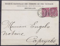 Devant De L. Société Nationale Des Chemins De Fer Vicinaux Affr. N°46 (paire) Càd BRUXELLES (LUX.) /19 DEC 1892 Pour CAP - 1884-1891 Leopold II.