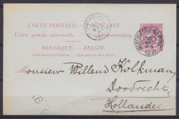 EP CP 10c Rouge (N°46) Perforé Thème Maçonnique Càd MARCHIENNE-AU-PONT /20 MAI 1892 Pour DOORDRECHT (Pays-Bas) - Postkarten 1871-1909