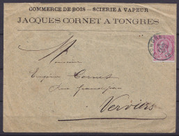 L. Commerce De Bois/scierie Cornet Affr. N°46 Càd TONGRES /6 FEVR 1894 Pour VERVIERS (au Dos: Càd VERVIERS (STATION)) - 1884-1891 Léopold II