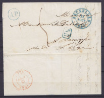 LSC (sans Texte) Càd Bleu BRUXELLES /11 AOUT 1840 Pour JEMEPPE Près De LIEGE - [SR] Bleu - Boîte "AP" (Ixelles) - Port " - 1830-1849 (Belgica Independiente)