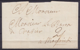 L. Datée 1e Janvier 1770 De LIEGE Pour Baron De Crassier à MAESTRICHT - Port Dû Man. "2" (sols) - 1714-1794 (Pays-Bas Autrichiens)