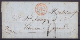 L. Càd "VERVIERS /26 FEV 1855/ A 1" Pour LIBOURNE (Gironde) (au Dos: Càd PARIS & LIBOURNE) - 1851-1857 Medaglioni (6/8)