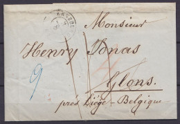 L. Datée 3 Août 1849 De Meisterschwanden - Càd "LENZBURG /3/8/49" Pour GLONS - Ports Divers (au Dos: Càd Vert "ALLEMAGNE - 1830-1849 (Belgique Indépendante)