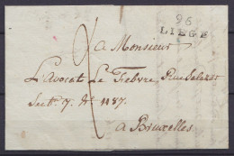 L. Datée 7 Messidor An 13 (1805) De LIEGE Pour Avocat à BRUXELLES - Griffe "96 / LIEGE" - Port "2" - 1794-1814 (Periodo Francese)