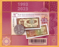 2023  Moldova  „30 Years Since The Introduction Of The National Currency - The Moldovan Leu” Block Mint - Timbres Sur Timbres