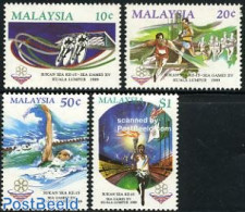 Malaysia 1989 Southeast Asia Games 4v, Mint NH, Sport - Athletics - Cycling - Sport (other And Mixed) - Swimming - Leichtathletik