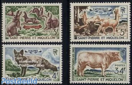 Saint Pierre And Miquelon 1964 Animals 4v, Mint NH, Nature - Animals (others & Mixed) - Cattle - Deer - Rabbits / Hares - Other & Unclassified
