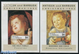 Antigua & Barbuda 1992 Christmas 2 S/s, Mint NH, Religion - Christmas - Art - Paintings - Christmas