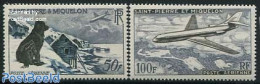 Saint Pierre And Miquelon 1957 Definitives 2v, Mint NH, Nature - Transport - Dogs - Aircraft & Aviation - Airplanes