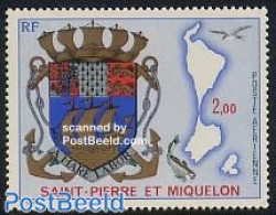 Saint Pierre And Miquelon 1974 Coat Of Arms, Map 1v, Mint NH, History - Various - Coat Of Arms - Maps - Geografía