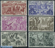 Saint Pierre And Miquelon 1946 Liberation 6v, Mint NH, History - Nature - Transport - Militarism - World War II - Came.. - Militares