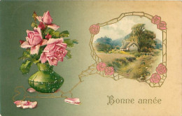 Carte Gaufrée - Bonne Année - Paysage   Fleurs     Q 2571 - Año Nuevo