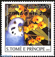 Sao Tome/Principe 2008 Melopsittacus Undulatus, Parakeet, Overprint, Mint NH, Nature - Birds - Flowers & Plants - Sao Tome And Principe