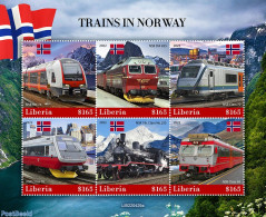 Liberia 2022 Trains In Norway, Mint NH, History - Sport - Transport - Flags - Mountains & Mountain Climbing - Railways - Bergsteigen
