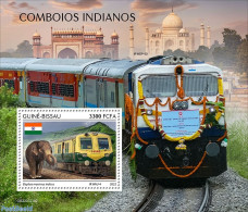 Guinea Bissau 2022 Indian Trains, Mint NH, History - Nature - Transport - Flags - Elephants - Railways - Treinen