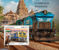 Guinea Bissau 2022 Indian Trains, Mint NH, History - Nature - Transport - Flags - Birds Of Prey - Railways - Eisenbahnen