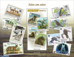 Guinea Bissau 2022 Stamps On Stamps, Mint NH, Nature - Animals (others & Mixed) - Birds - Cat Family - Dogs - Penguins.. - Francobolli Su Francobolli