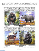 Central Africa 2019 Endangered Animals 4v M/s, Mint NH, Nature - Animals (others & Mixed) - Monkeys - Rhinoceros - Centraal-Afrikaanse Republiek