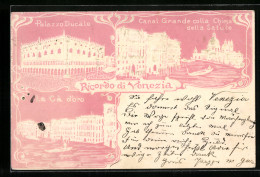 In Rilievo-Cartolina Venezia, Palazzo Ducale, La Cà D`oro, Canal Grande Colla Chiesa Della Salute  - Venezia (Venice)