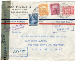 77858 - Kolumbien - 1945 - 40c Luftpost MiF A R-LpBf M US-Zensur BUCAMARANGA -> MIAMI, FLA -> NEW YORK, NY (USA) - Colombia