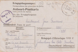 Prisoner Of War Reply Card From Belgium To Germany, Oflag VIII C In Juliusburg (now Dobroszyce, Polen), Posted Ans - Militaria