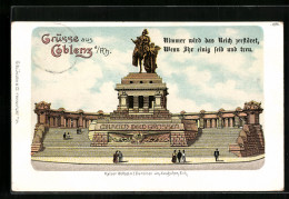 Lithographie Coblenz A. Rh., Kaiser Wilhelm Denkmal Am Deutschen Eck  - Andere & Zonder Classificatie