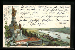 Lithographie Rüdesheim, Gruss V. National-Denkmal  - Sonstige & Ohne Zuordnung