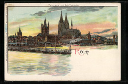 Lithographie Köln, Hafen Und Dom In Der Sonnenröte  - Köln