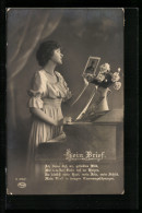 Foto-AK Amag Nr. 315 /1: Sein Brief, Frau Am Klavier Mit Foto Des Liebsten  - Photographs