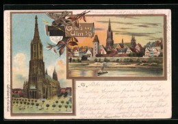 Lithographie Ulm, Ulmer Münster, Ortsansicht Vom Fluss Aus  - Ulm
