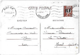 Entier - Carte Postale 515-CP1 Pétain 1.20 Fr Surchargé RF Au Moment De La Libération à BLOIS - Cad 12 X 44 - Lettres & Documents