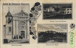 Piemonte-asti-chiusano Vedute Vedutine Stazione Linea Asti Chivasso Chiesa Parrocchia Saluti Da Chiusano (f.picc.) - Andere & Zonder Classificatie