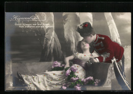 Foto-AK Husarenliebe, Leutnant Küsst Fräulein, Hold Entfalten Sich Die Rosen  - Oorlog 1914-18