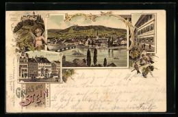 Lithographie Stein Am Rhein, Schloss Hohenklingen, Totalansicht, Hotel Sonne  - Stein Am Rhein