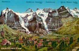 12705923 Grindelwald Gesamtansicht Mit Alpenpanorama Gletscher Kuenstlerkarte Gr - Otros & Sin Clasificación