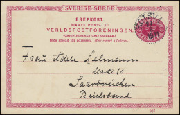 Postkarte P 25 SVERIGE-SUEDE 10 Öre Mit DV 907, KOLSVA 27.6.1911 Nach Saarbücken - Ganzsachen
