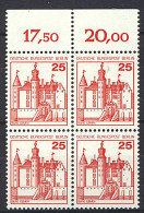 587 Burgen U.Schl. 25 Pf OR-Viererbl. ** Postfrisch - Unused Stamps