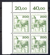 540 Burgen U.Schl. 200 Pf Eck-Vbl. Ol ** Postfrisch - Unused Stamps