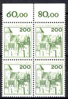 540 Burgen U.Schl. 200 Pf OR-Viererbl. ** Postfrisch - Unused Stamps