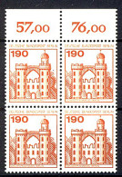 539 Burgen U.Schl. 190 Pf OR-Viererbl. ** Postfrisch - Nuevos