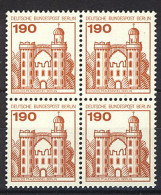 539 Burgen U.Schl. 190 Pf Viererblock ** Postfrisch - Unused Stamps