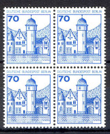 538 Burgen U.Schl. 70 Pf Viererblock ** Postfrisch - Nuovi