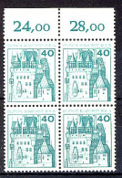 535 Burgen U.Schl. 40 Pf OR-Viererbl. ** Postfrisch - Unused Stamps