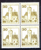 534 Burgen U.Schl. 30 Pf Viererblock ** Postfrisch - Ongebruikt