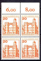 533 Burgen U.Schl. 20 Pf OR-Viererbl. ** Postfrisch - Unused Stamps