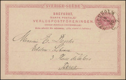 Postkarte P 20 SVERIGE-SUEDE 10 Öre, STOCKHOLM 19.6.1890 Nach Paris - Postwaardestukken