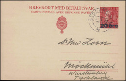 Postkarte P 48F König Gustav Aufdruck 20 Auf 25 Öre Frageteil, STOCKHOLM 1.3.23  - Enteros Postales
