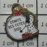 420 Pin's Pins / Beau Et Rare / VILLES / CLOWN GROSSE CAISSE COMITE DES FETES DE DIOU (Rogn'teu) - Ciudades