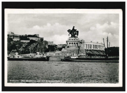 AK Koblenz Deutsches Eck Mit Ehrenbreitstein, Feldpost, Niederlahnstein 21.2.44 - Altri & Non Classificati